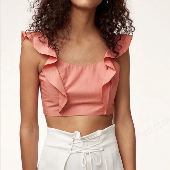 Aritzia Wilfred Sandrine Ruffle Poplin Cotton Crop Top - Picture 1 of 8